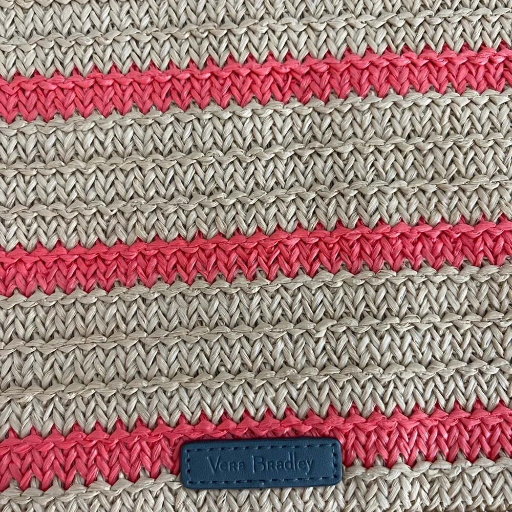 Vera Bradley Natural Straw Wristlet with Coral Stripes